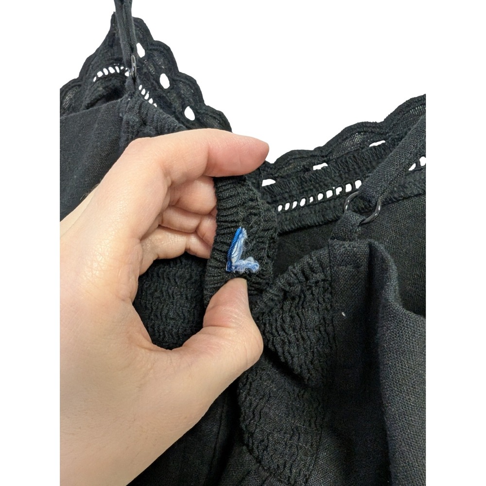 Old Navy Linen Blend Cami Midi Dress Summer Minimalist Embroidered Black M - Picture 6 of 6